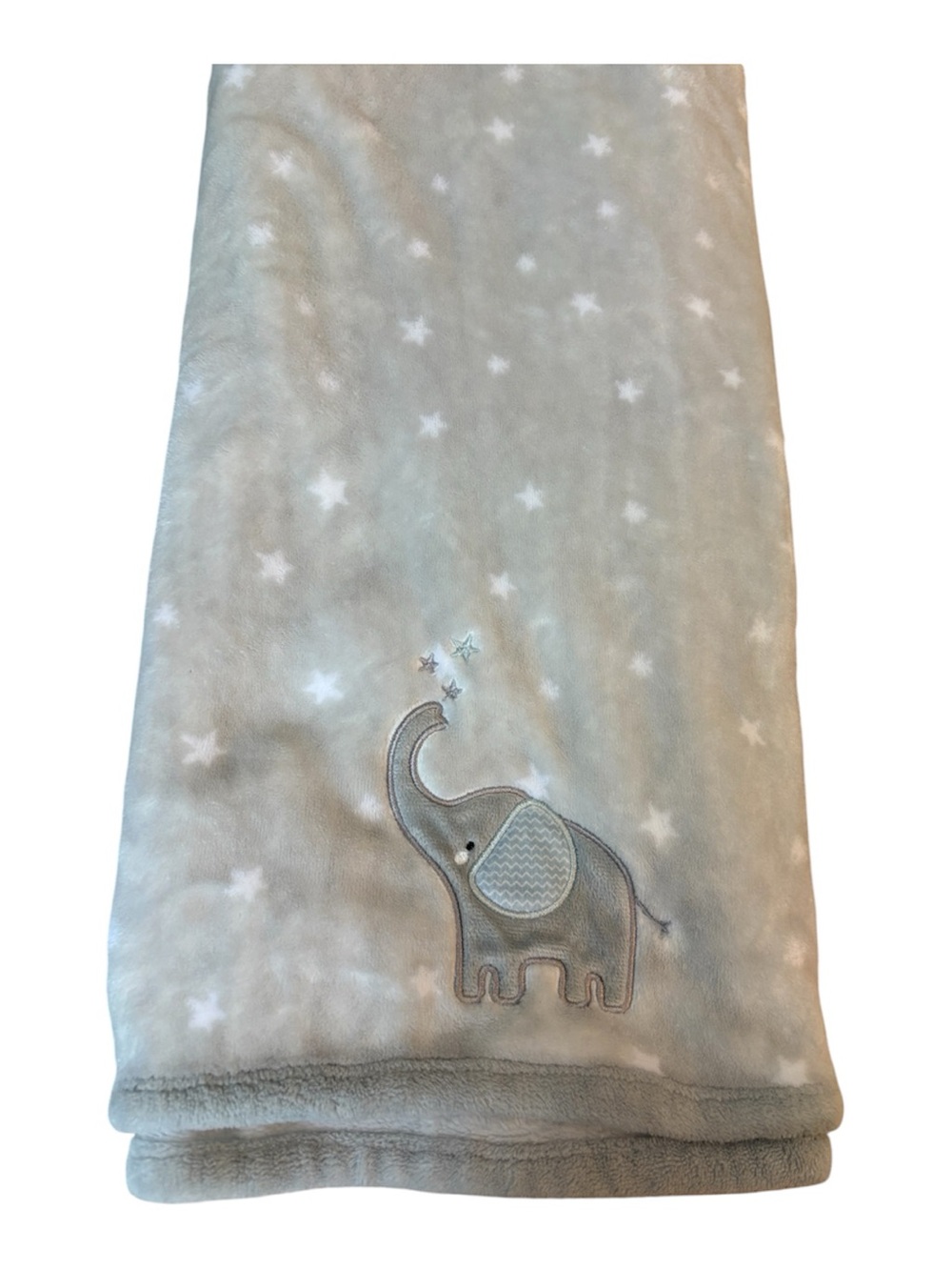 Parent’s Choice Baby Blanket Gray Elephant Stars Plush Fleece EUC Neutral